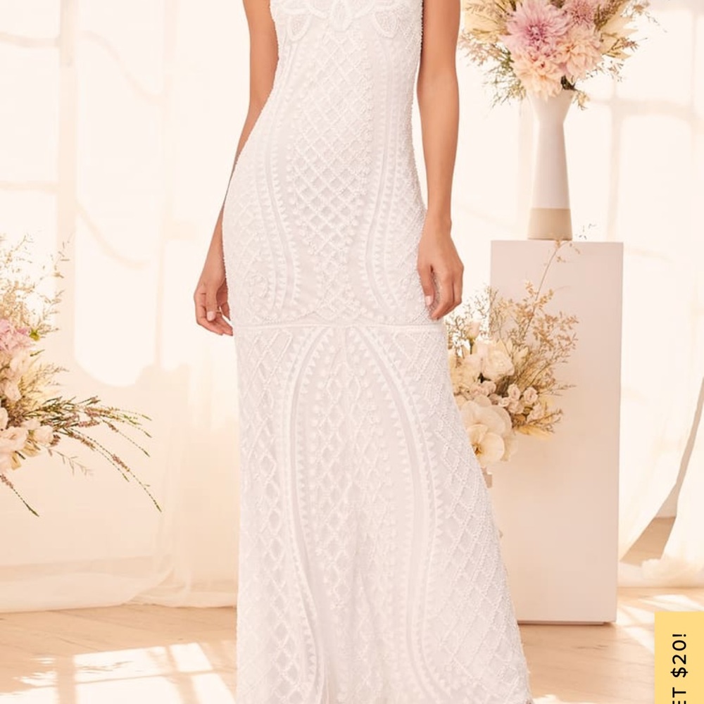NWT Lulus White Beaded Gown